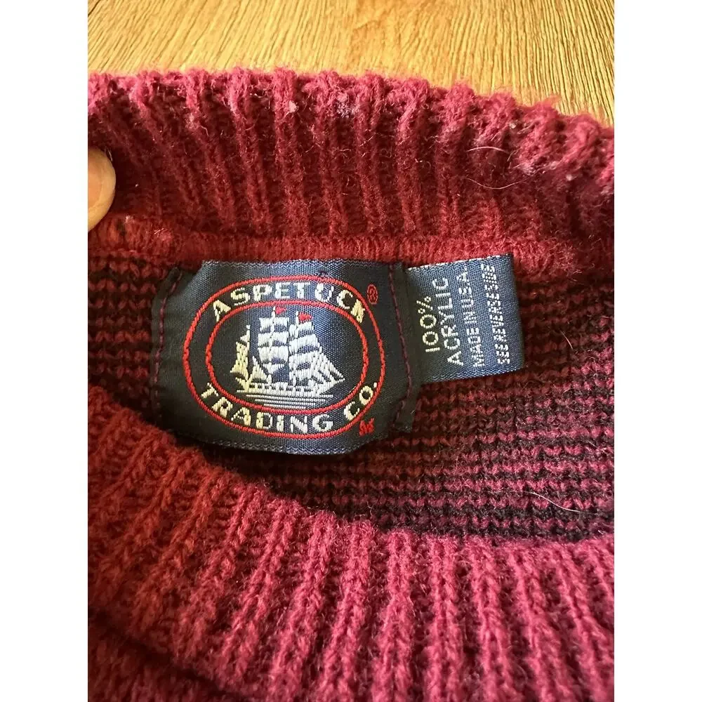 Aspetuck Trading Co Vtg Red Patterned Chunky Cosby Sweater Size Small